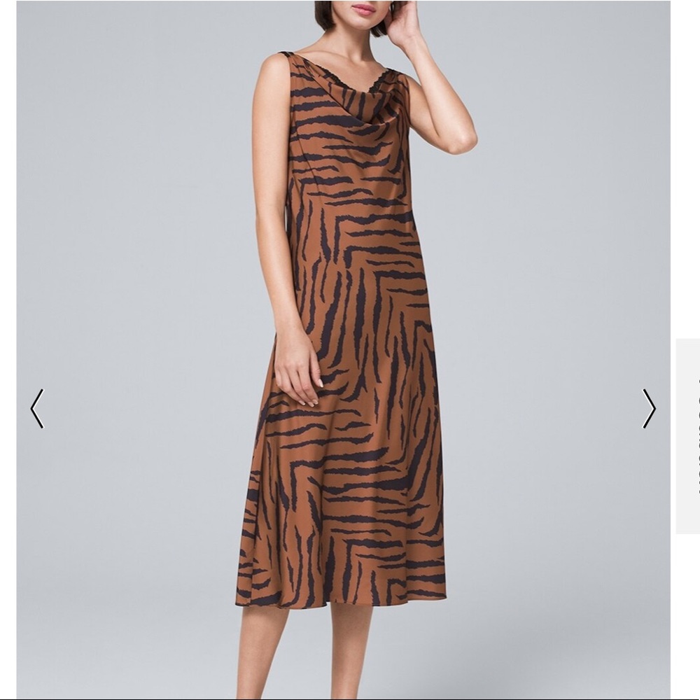 WHBM New Silky Petite Tiger-Print Lace Trim Midi Dress